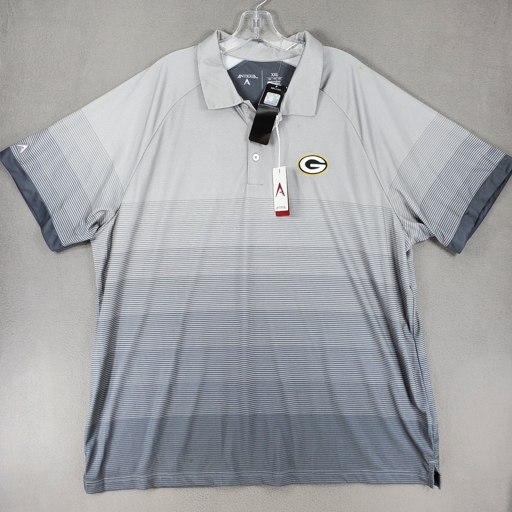 Antigua Green Bay Packers Polo Men XXL NFL Golf Striped Shirt Gravity Gray Ombre